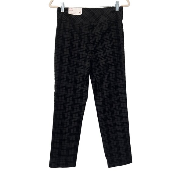 Soft Surroundings Slim Ankle Pant Size XS Plaid Flat Front Black Gray Career NEW - Picture 2 of 6